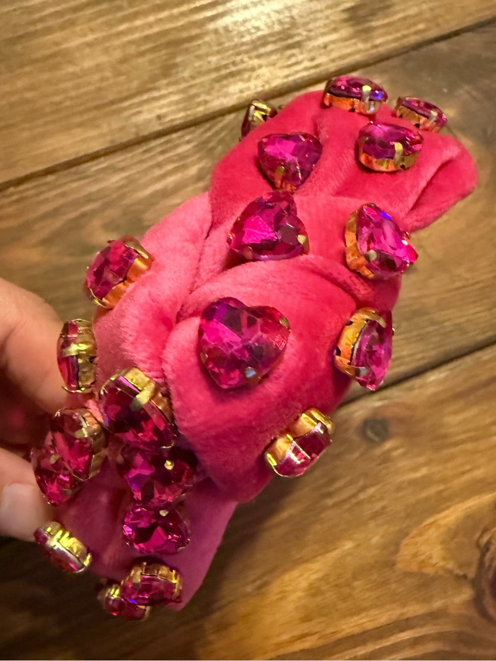 Brianna Cannon Wide Knotted Hot Pink Heart Rhinestone Accented Headband - Picture 5 of 5